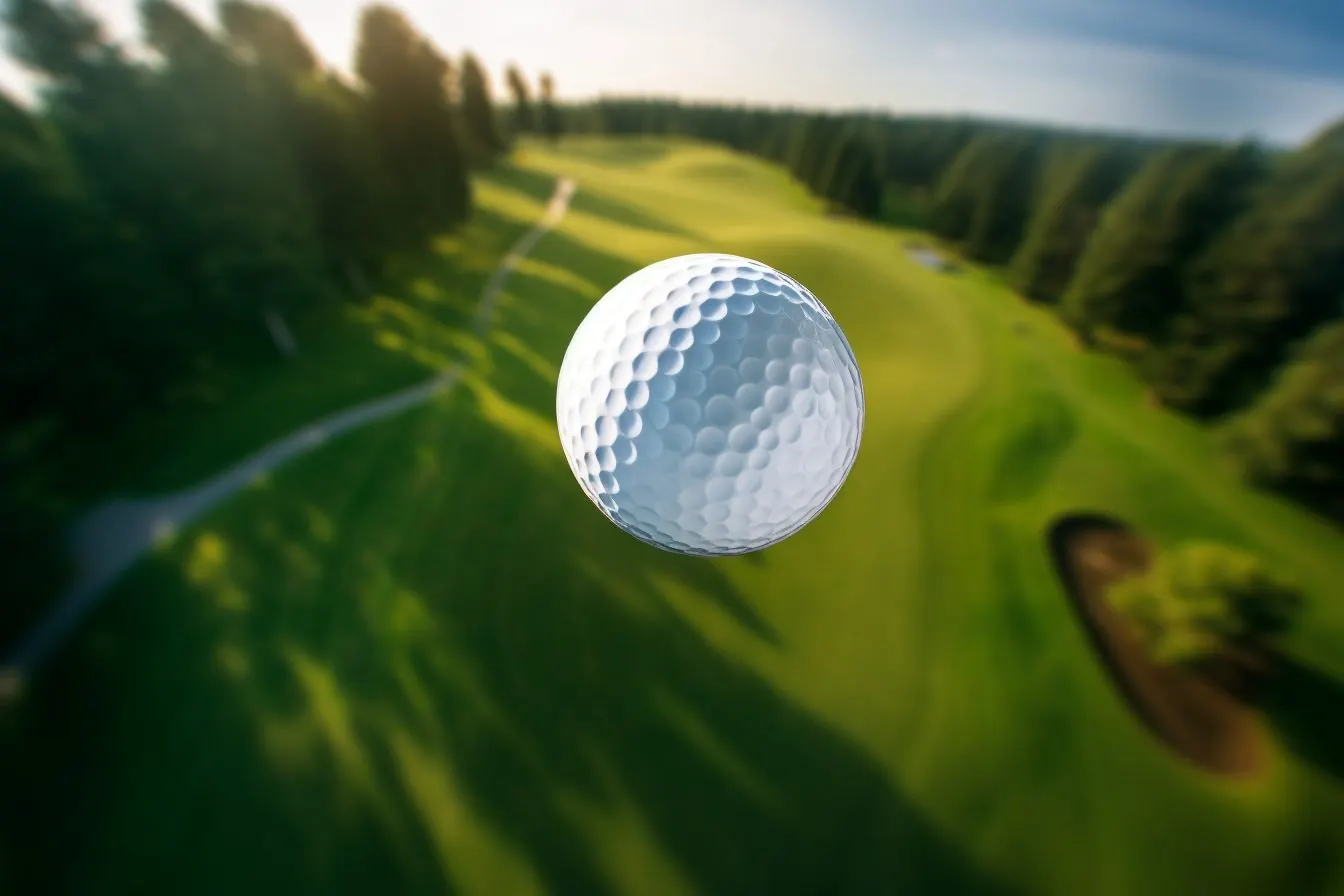 Balle de golf au-dessus d'un fairway